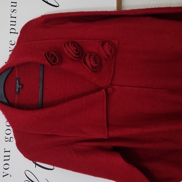 100% Wool Crochet Flowers Cardigan Jacket Sweater Winter Elegant 1X - Picture 11 of 16